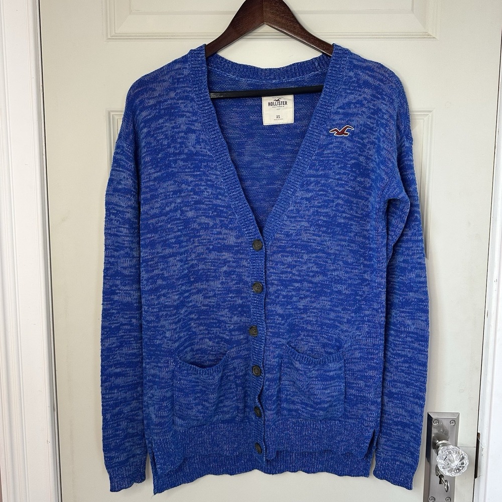Y2K Hollister Cardigan Sweater Womens XS Electric Blue Retro Preppy Boho Logo